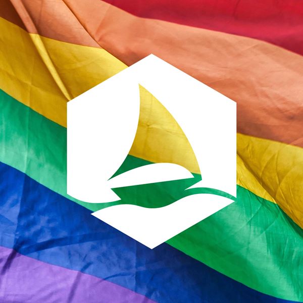 Graphene Flagship logo over LGBTQ flag.